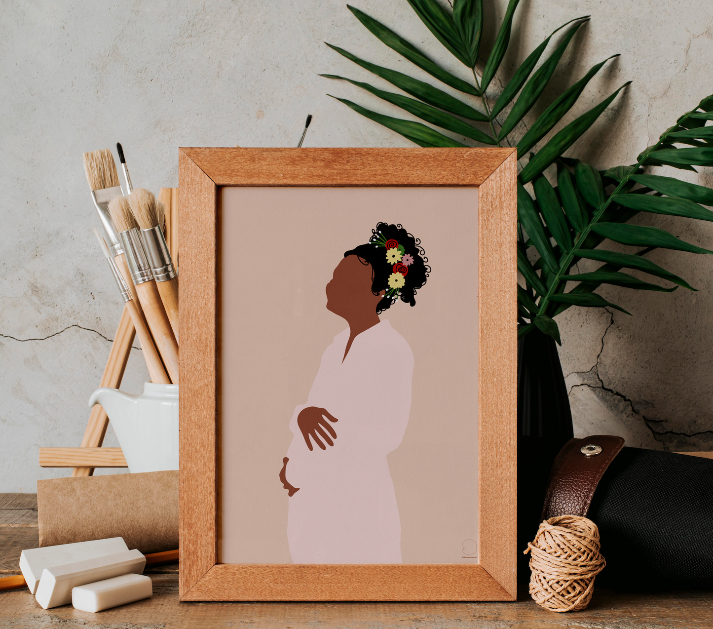 Minimalistische Frida Kahlo inspirerende zwangerschap poster