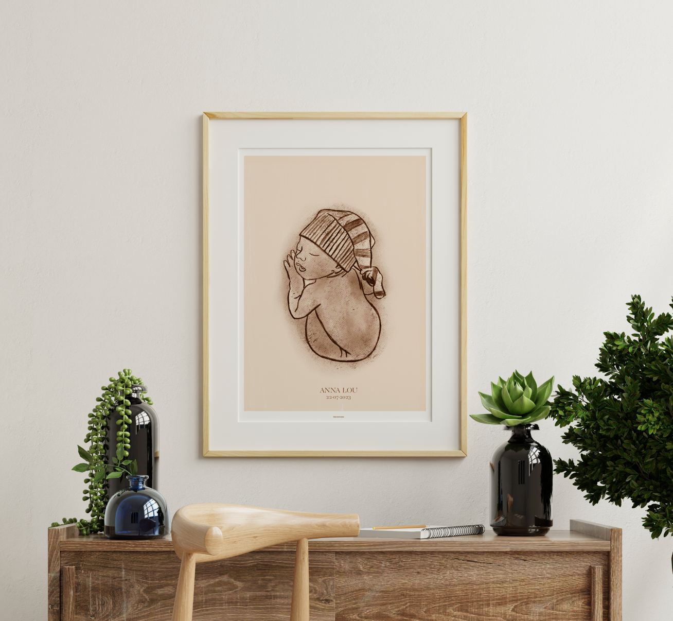 Houtskool geïnspireerde geboorte poster