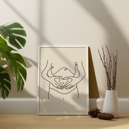 Minimalstische lijnen zwangerschapsbuik koppel poster