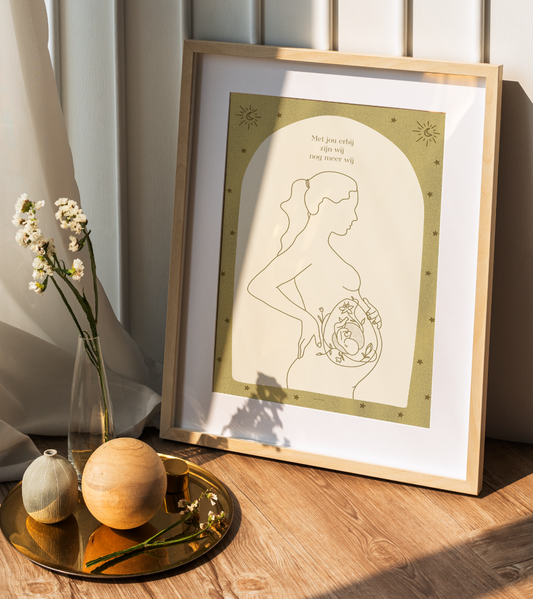 Moeder en foetus lijnen zwangerschap poster